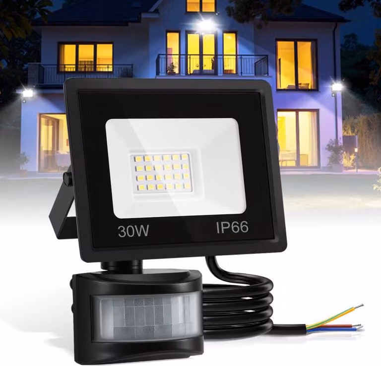 Jayseuw Faretto LED con rilevatore di movimento 30W, impermeabile IP66, faretto da giardino, proiettore LED 6000K