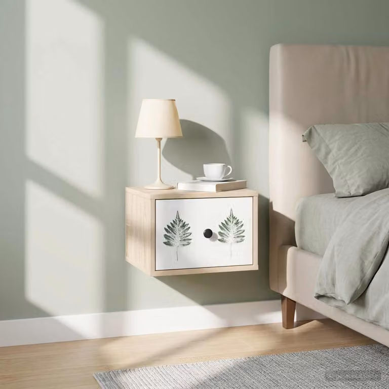 vidaXL Mobiletto da comodino a parete HANAU moderno in Rovere Sonoma e Nero L/P/H: 33 x 25 x 7 cm