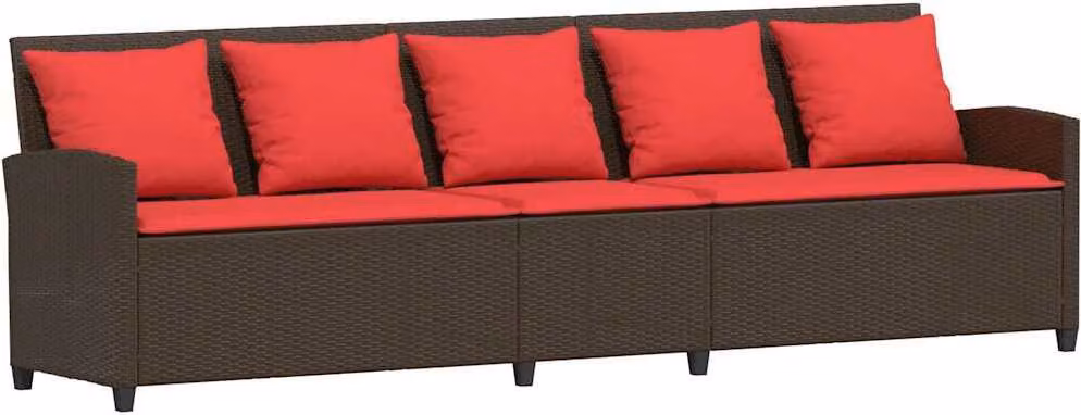 Divano da Giardino a 5 Posti con Cuscini in Polyrattan Marrone