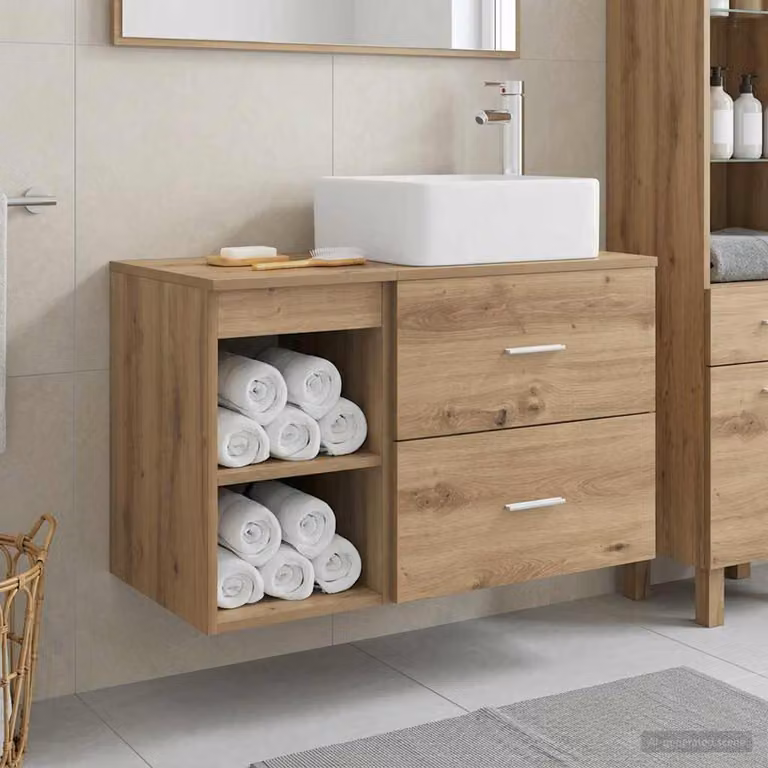 Set di mobili per il bagno vidaXL composto da mobile lavabo e pensile a parete in legno marrone con design minimalista