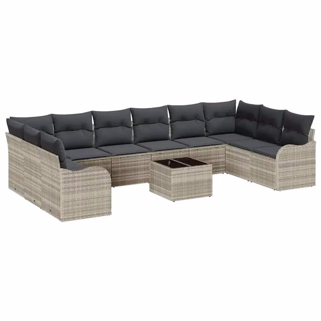 Set Divano da Giardino vidaXL in Polyrattan Grigio con Cuscini e Tavolino, L/P/H: 55 x 55 x 37 cm – 2