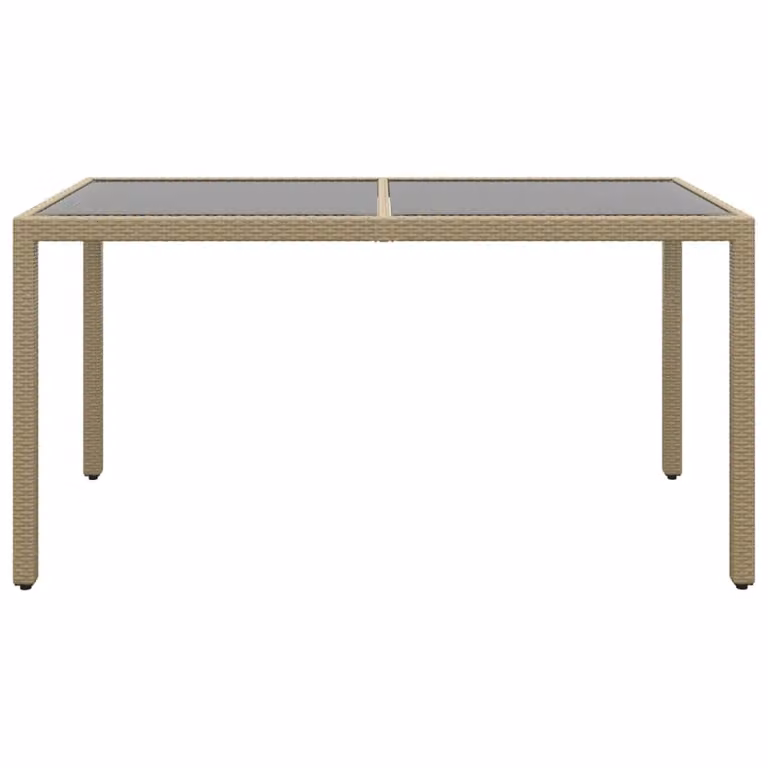 Tavolo da giardino 150x90x75 cm in vetro temperato e poly rattan Beige