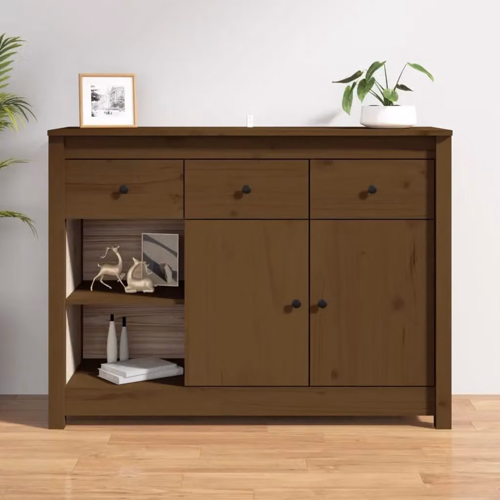 Credenza Buffet in Legno Massello di Pino Marrone Ambrato L: 100 cm, P: 35 cm, H: 74 cm – 2