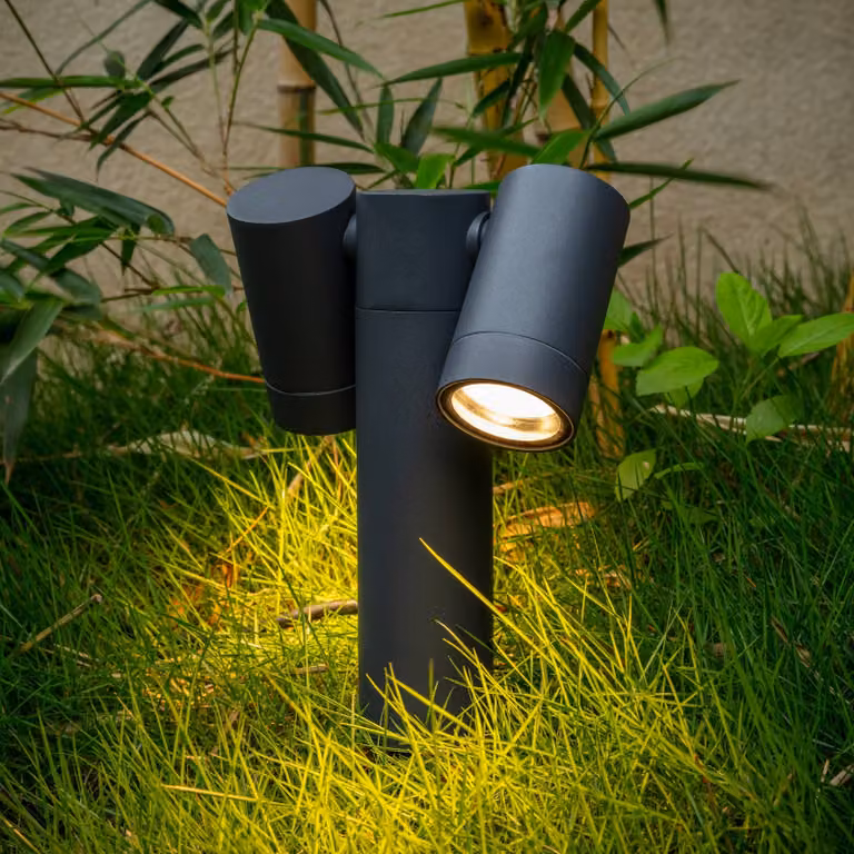 Faretto con picchetto PRIOS Tulimar, a 2 luci, antracite, IP65 Tulimar PRIOS, dimmerabile, Nero, Alluminio, Moderno