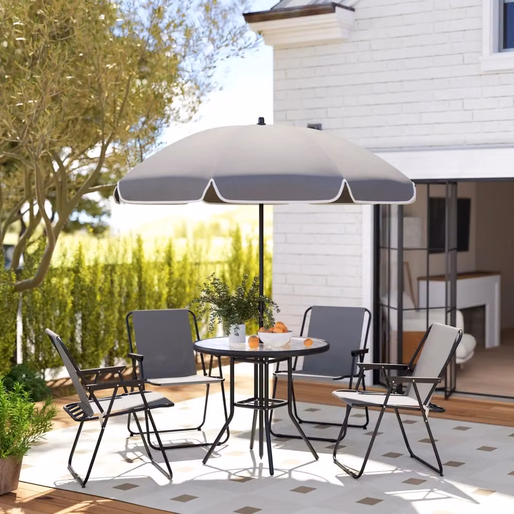 Set da Giardino Giordanoshop composto da Tavolo Rotondo in Vetro e 4 Sedie Pieghevoli, Colore Grigio e Nero – 2