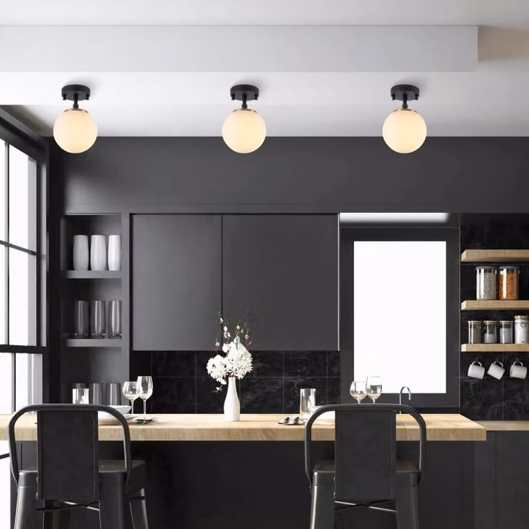 Plafoniera soffitto Atmaca Opviq, dimmerabile, Nero, Soggiorno / Sala da pranzo, Vetro, Plafoniera