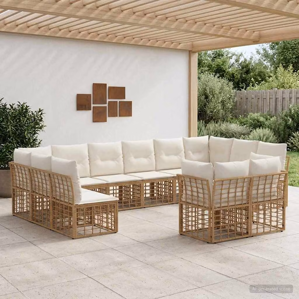 Set di divani da esterno vidaXL a forma di U con cuscini, colore beige e marrone