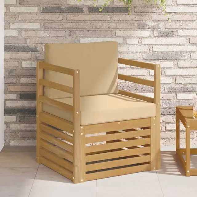 Set di divani da esterno moderni vidaXL in legno di acacia e tessuto bianco e beige
