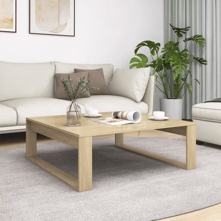 The Living Store tavolino in rovere Sonoma 100x100x35 cm materiale a base di legno