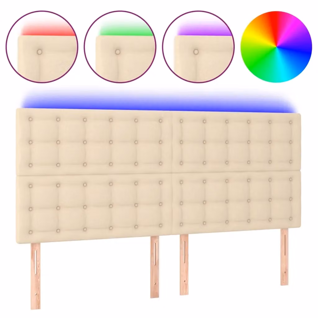 Testiera con LED Design Mania in tessuto beige con porta USB, L: 180 cm, P: 5 cm, H: 118/128 cm – 2