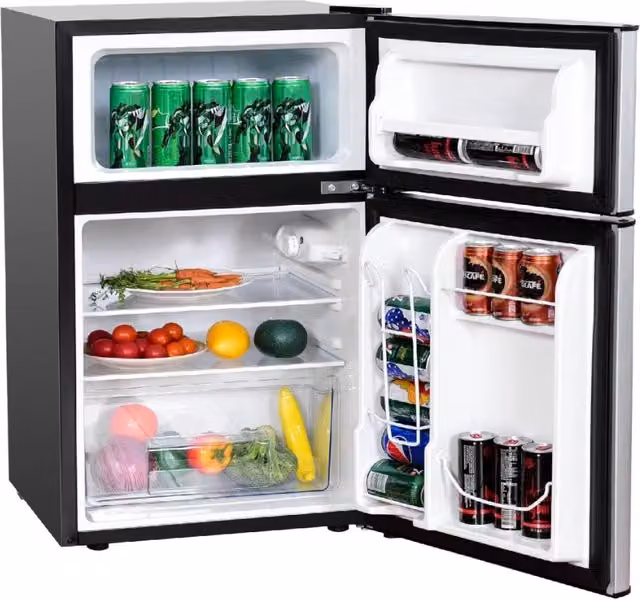 Frigorifero compatto 90 L con luce LED e refrigerazione rapida, Freezer silenzioso separato con 2 ante Grigio-Frigoriferi