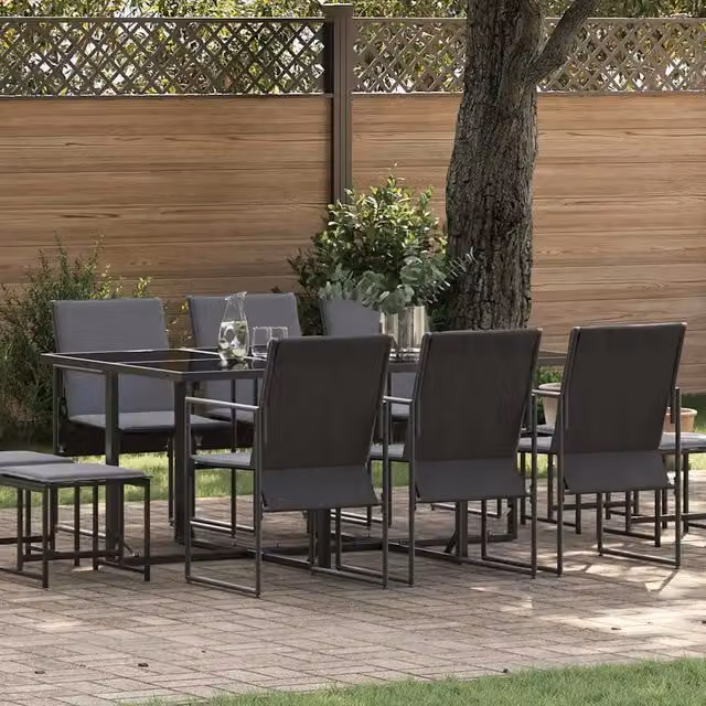 Set da Pranzo per Giardino 11 pz Nero Acciaio 3335864