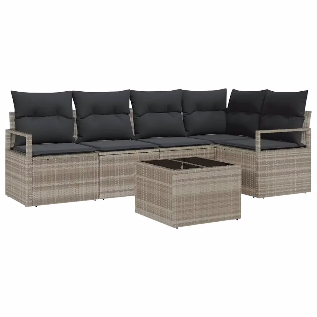 Set di divani da giardino vidaXL in polyrattan grigio con cuscini e tavolino da esterno, design moderno a forma di L per 6 persone – 2