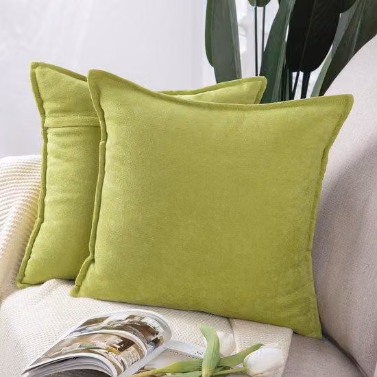 Set di 2 fodere per cuscini decorativi in ciniglia, 40 x 40 cm, verde, fodere per divani e camere da letto