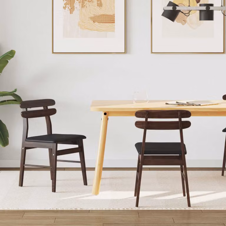 Set di 2 sedie da pranzo vidaXL in legno di gomma con seduta in similpelle, disponibili in marrone o nero