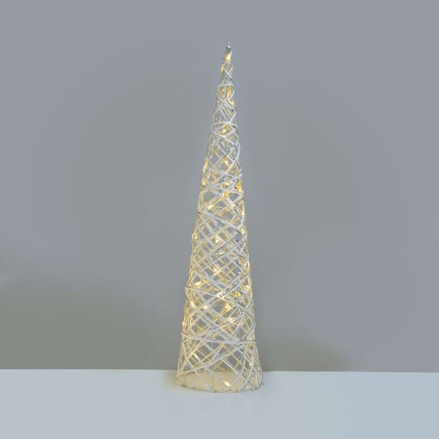 ACA Lighting albero conico bianco + argento 40 mini WW LED 3xAA a batteria, IP20, 20,5x80cm X11401118