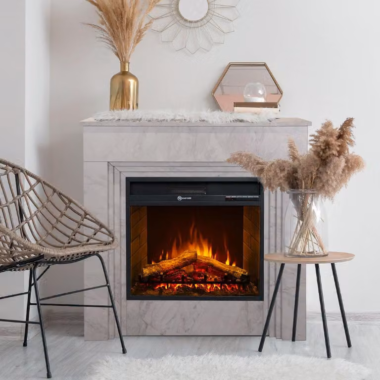Dmora Camino Elettrico Volla 96x35x96h cm Bianco, Superficie Riscaldabile 30 m2 Potenza (kw) 0.9/1.8