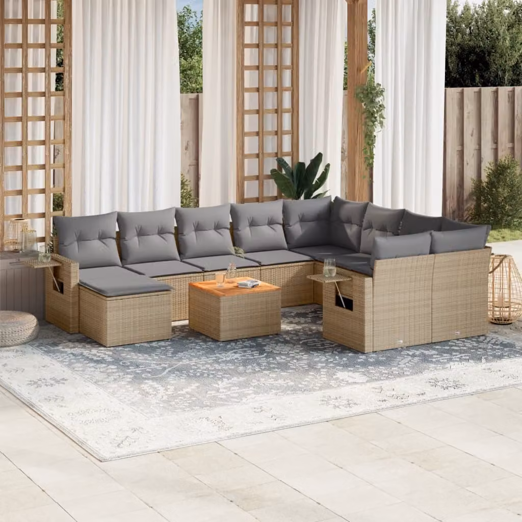 Maison Exclusive - Set Divano da Giardino 11 pz con Cuscini Beige Misto Polyrattan