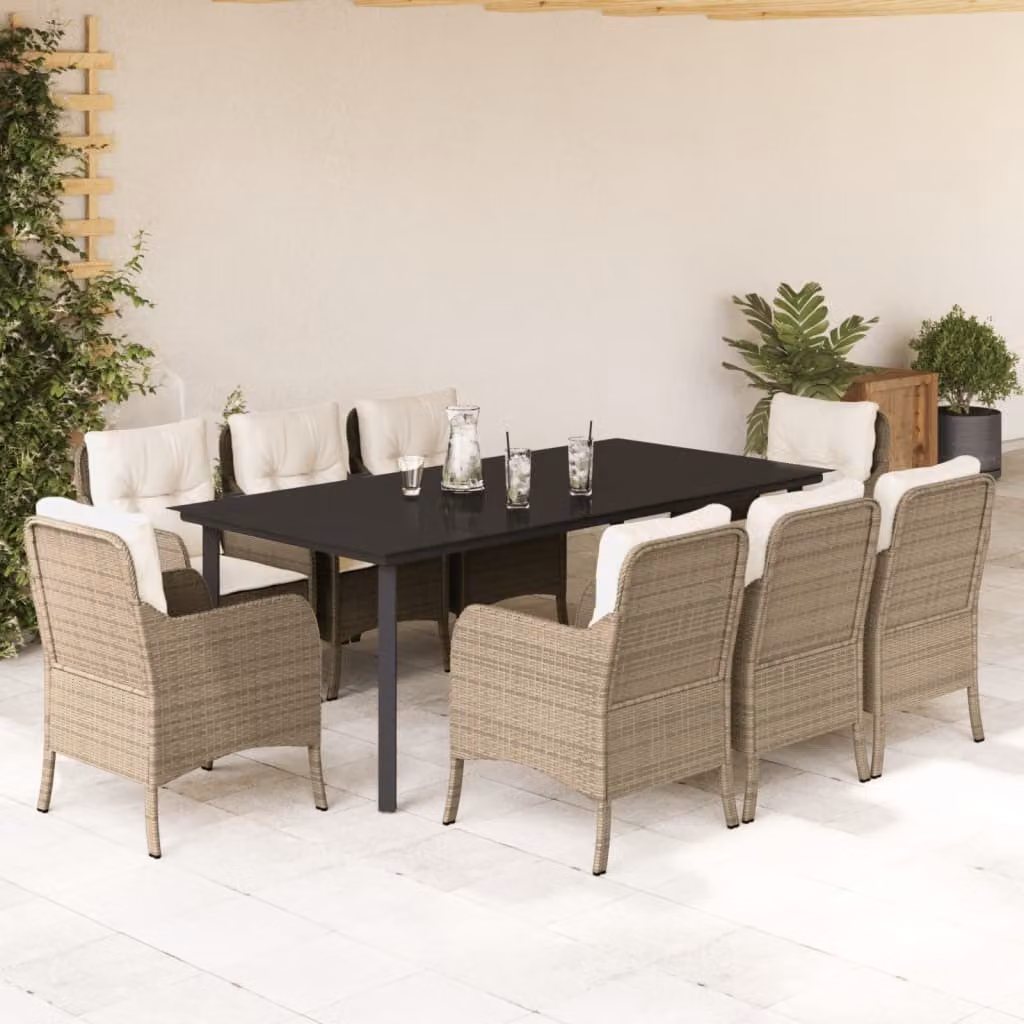 Maison Exclusive - Set da Pranzo da Giardino 9 pz con Cuscini Beige in Polyrattan