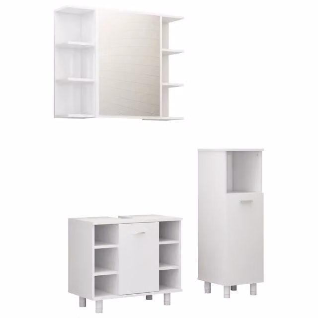 Set Mobili da Bagno | Armadio da bagno 3 pz Bianco in Truciolato
