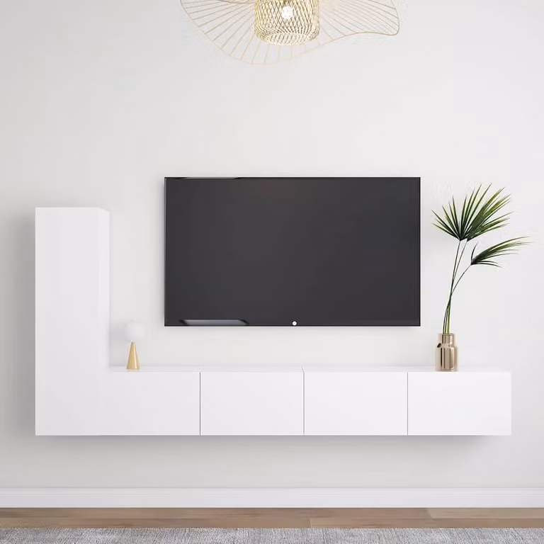 Set di mobili porta TV minimalista vidaXL in legno e MDF bianco da appendere al muro per soggiorno
