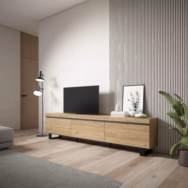 Mobile TV Soggiorno, 240x35x57cm, Design industriale, colore Rovere RF3599