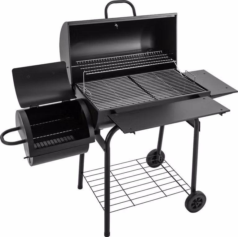 Barbecue a carbonella da esterno - Carrello barbecue - Con coperchio - Combustibile: carbonella - Griglia cromata 39×34 cm - 147×70×126 cm - Nero