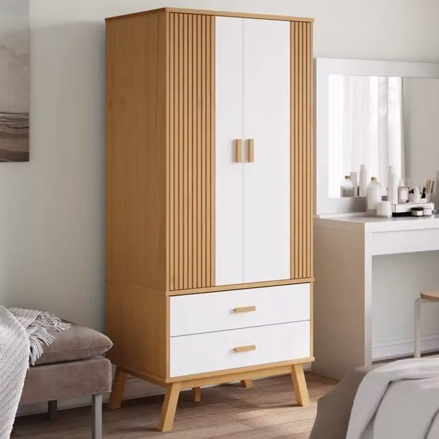 Armadio OLDEN vidaXL in legno di pino massello bianco e marrone con cassetti L: 76,5 cm, P: 53 cm, H: 172 cm – 1
