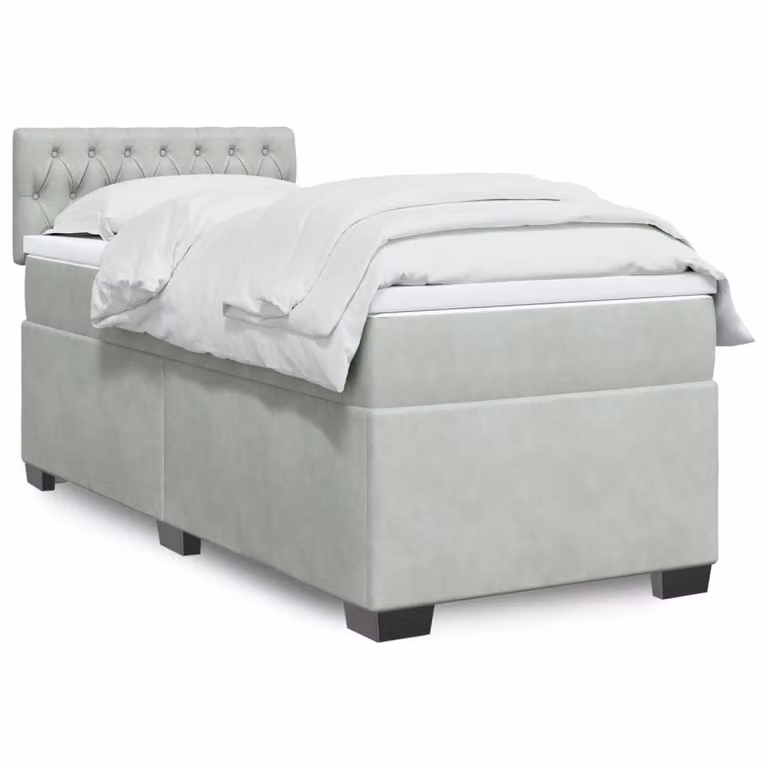 vidaXL Giroletto a Molle con Materasso in Velluto Grigio Chiaro L/P/H: 100 x 200 cm