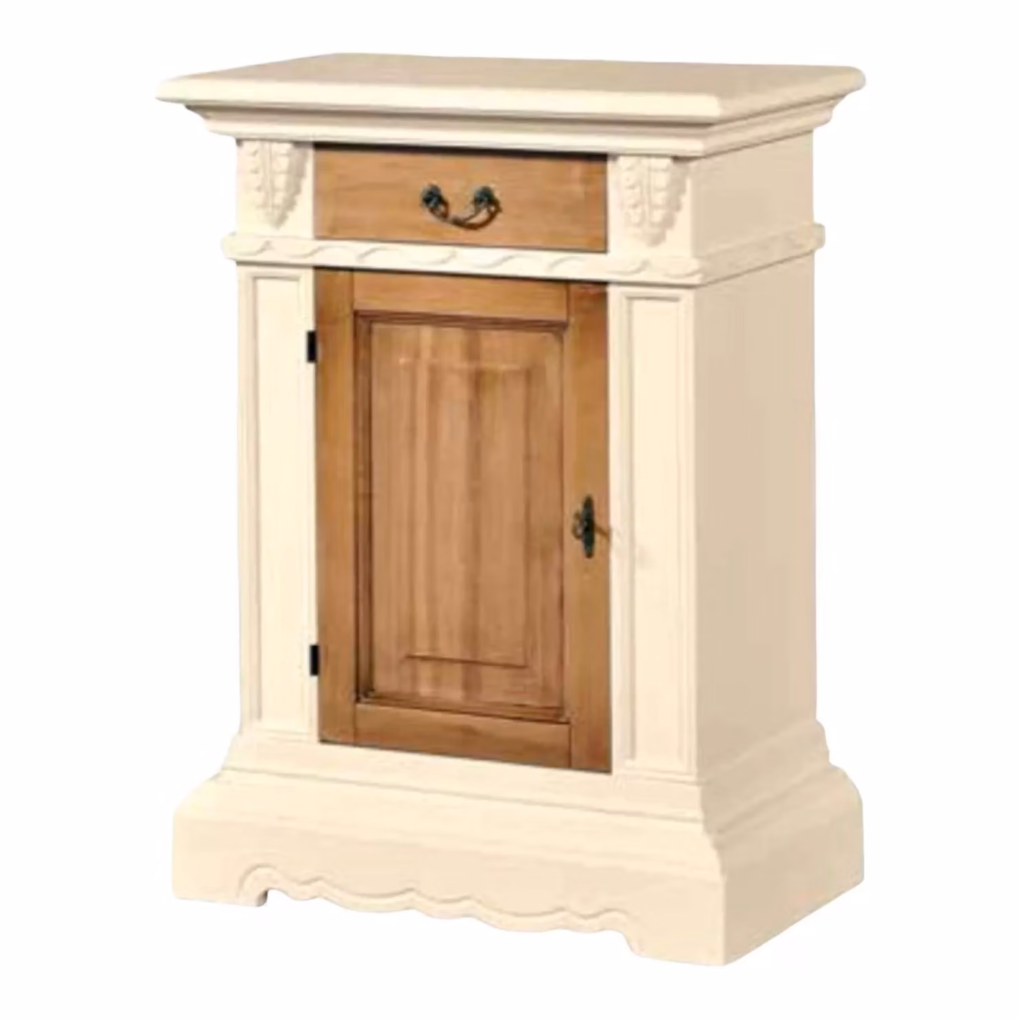 Madia credenza in legno con specchio Mobili 2G colore avorio e noce L: 70 cm, P: 38 cm, H: 93 cm
