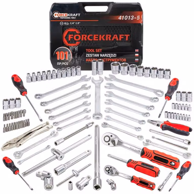 Set di utensili, bussole, punte, chiavi a cricchetto 1/4" 1/2" 101 pezzi, valigetta