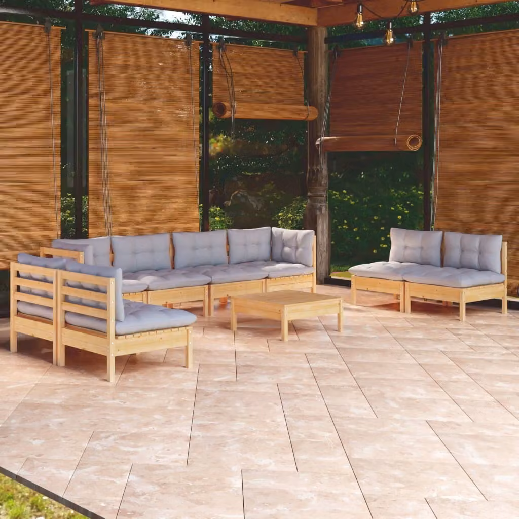 Maison Exclusive - Set Divani da Giardino 9 pz con Cuscini Grigi Massello di Pino