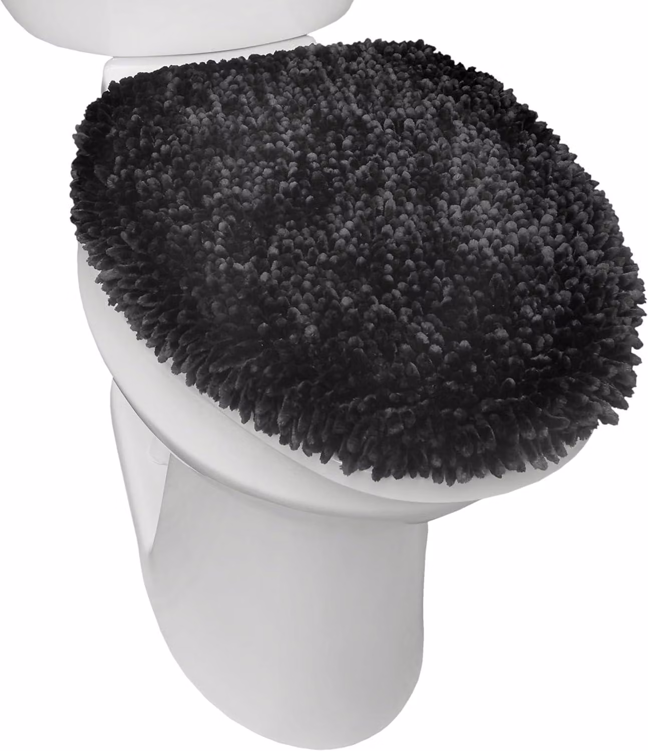 Coprisedile per WC in morbida microfibra, dimensioni 47x49,7 cm, colore nero, adatto a sedili per WC standard e allungati
