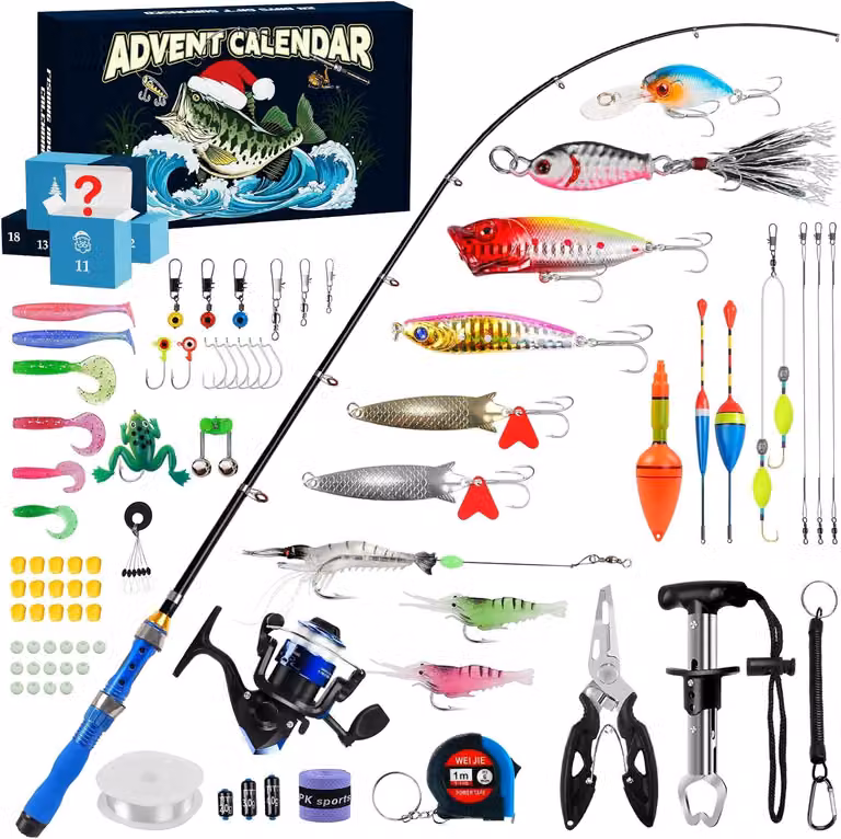 Calendario dell'Avvento 2026 per Uomini, Adolescenti e Ragazzi - Calendario di Natale di 24 giorni con accessori da pesca - Esca artificiale e canna da pesca - Regalo per appassionati di pesca