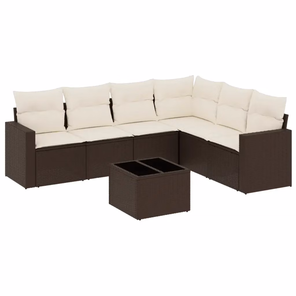 Set di divani da giardino VIDAXL in polyrattan marrone con cuscini, composizione a L da 7 pezzi – 2