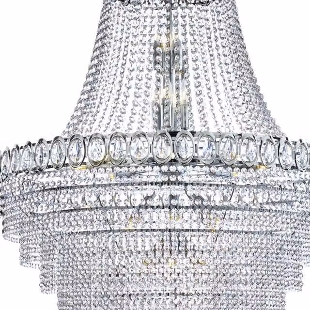 Lampadario Sospeso Classico Louis Philippe Searchlight in Acciaio Cromo e Cristallo Trasparente con 28 Luci E14