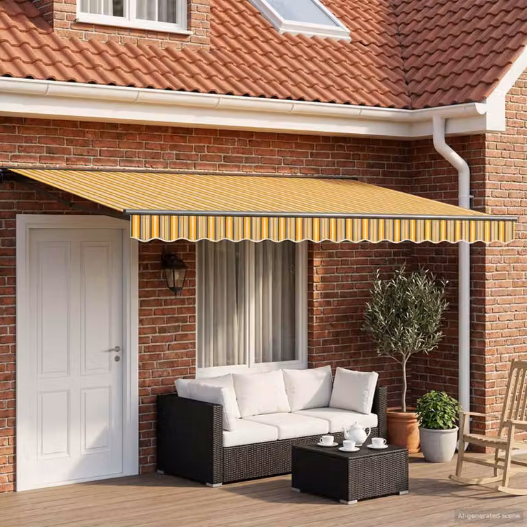 Tettuccio elettrico retrattile vidaXL in alluminio con copertura in poliestere, montaggio a parete, L: 5 m x P: 3,5 m