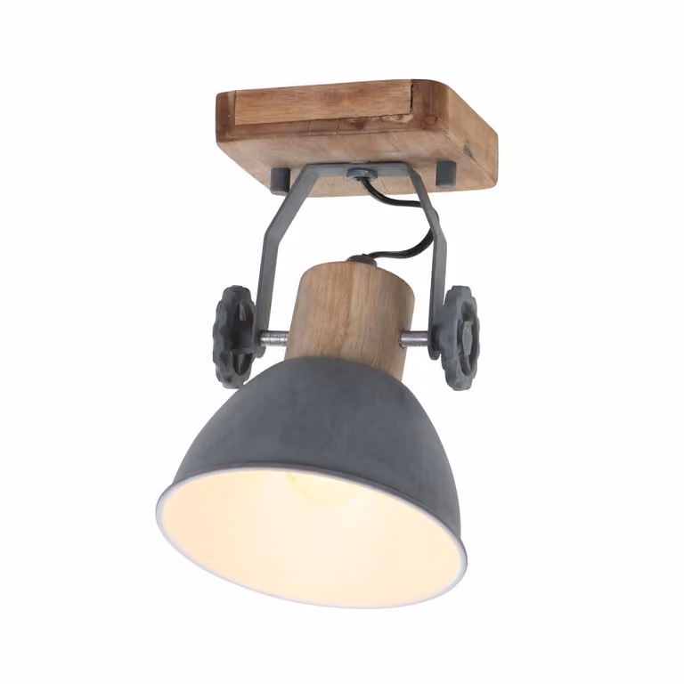 Faretto - grigio - Gearwood - legno metallo - faretto a superficie - E27 - 7968GR - Mexlite