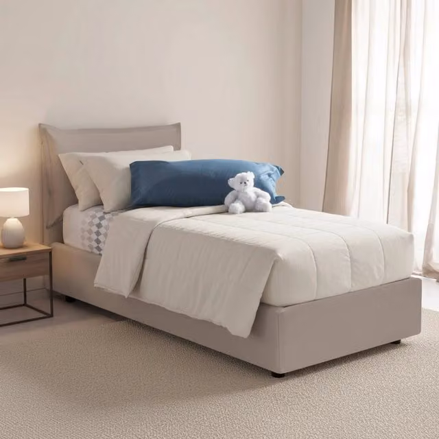 Letto Singolo con Contenitore Alzavola Talamo Italia, Grigio e Beige, con Materasso in Foam incluso, 80x190 cm