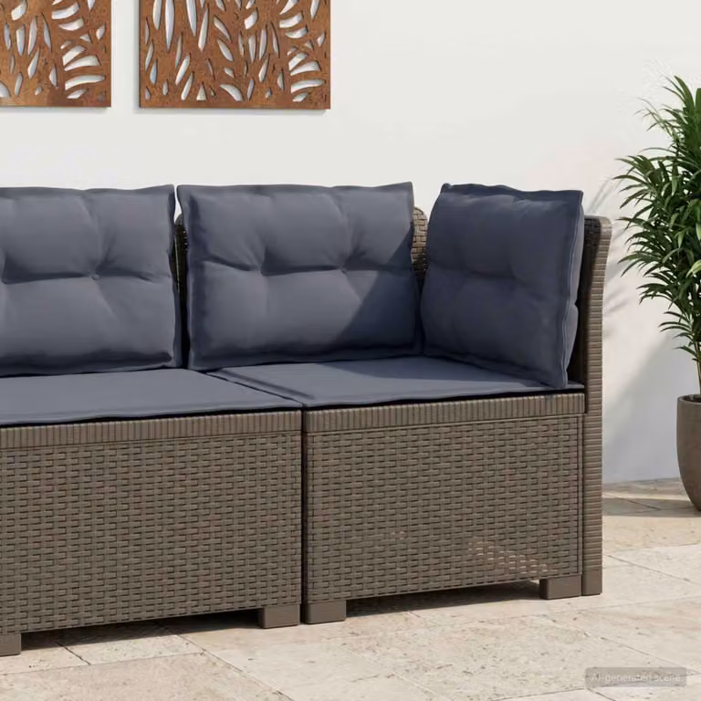 Divano da giardino a 1 posto vidaXL con cuscini in aspetto rattan grigio