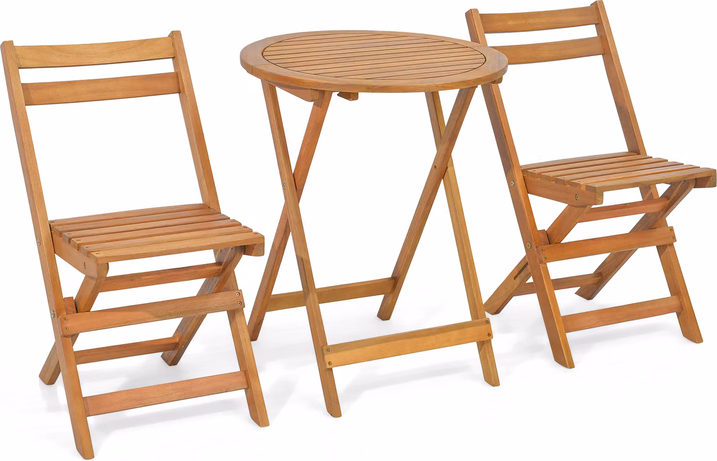 COSTWAY Set bistrot 3 pezzi pieghevole, 2 sedie da giardino e tavolino, mobili da giardino in legno di acacia