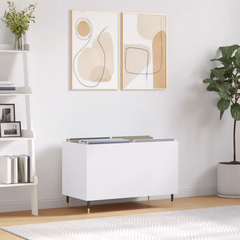 vidaXL Mobile Porta Dischi Bianco in Legno e Metallo, H 74,5 x L 38 x P 48 cm
