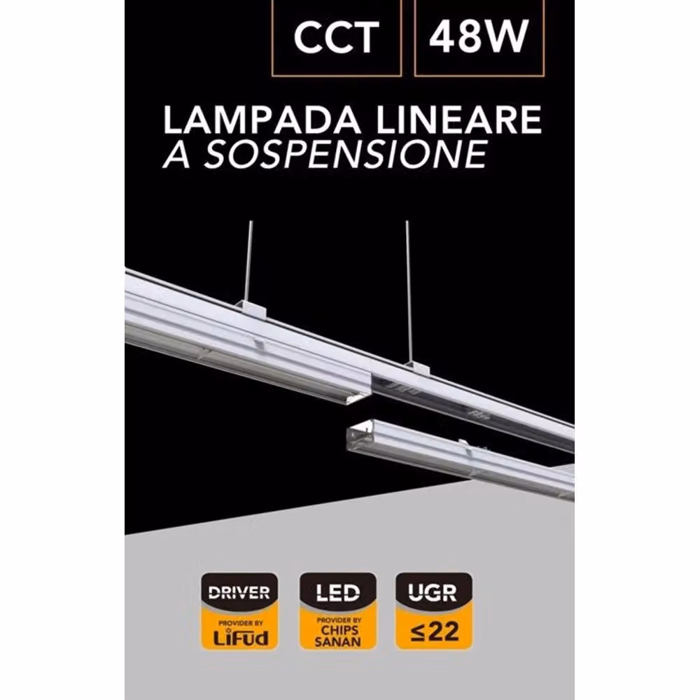 Lampada Lineare a Sospensione LED Trade Shop Bianca 48W CCT 4000K-6500K IP20 QJ68150-3C – 2