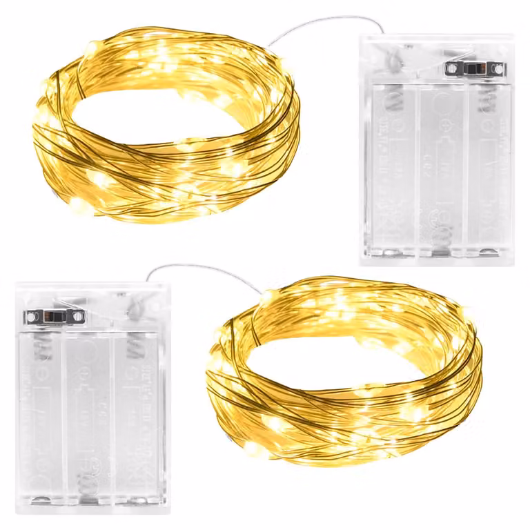 Catena luminosa a LED, 2 metri, 20 LED bianco caldo, timer, grado di protezione IP65, confezione da 2