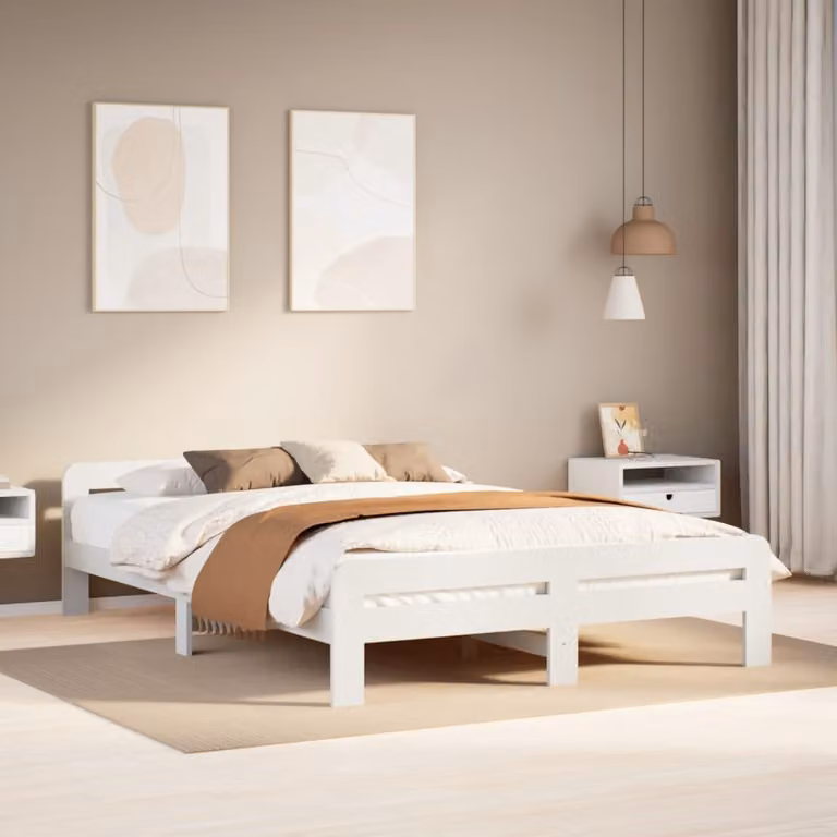 vidaXL Letto in Legno Massello di Pino Bianco L: 140 cm, P: 190 cm