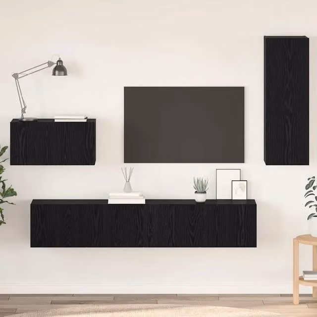 Set di 4 Mobili TV da Parete Moderni vidaXL in MDF Colore Rovere e Nero – 1