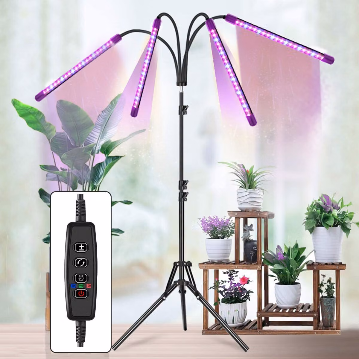 Luce a cera a LED lampada per piante da coltivazione con treppiede per piante da interno - giallo