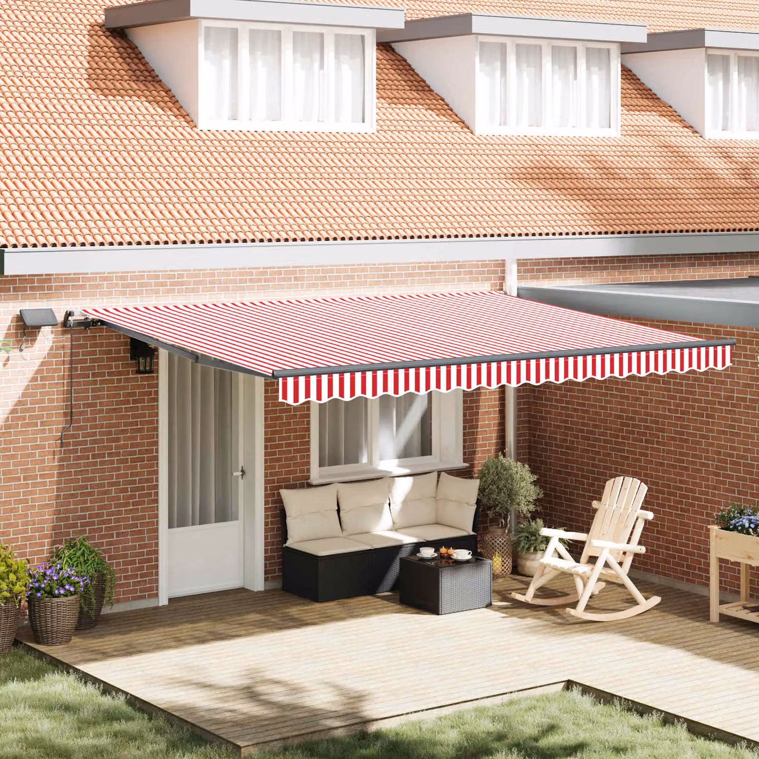 Tenda retrattile vidaXL in alluminio e poliestere, Rosso e Bianco, L: 450 cm, P: 350 cm