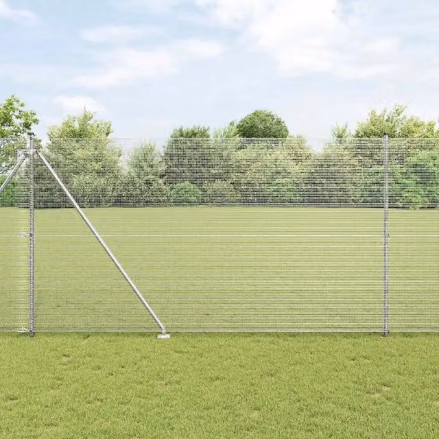 Recinzione in rete saldata con punte vidaXL in acciaio zincato argento, L: 25 m, H: 1,2 m – 1
