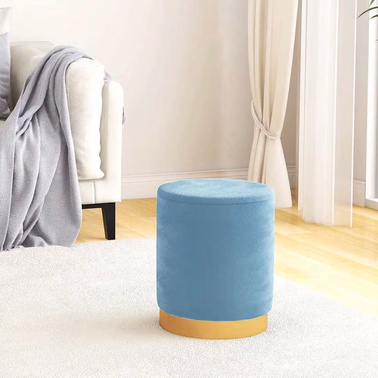 Sgabello rotondo con contenitore vidaXL in velluto azzurro, Diametro: 37 cm, Altezza: 31 cm